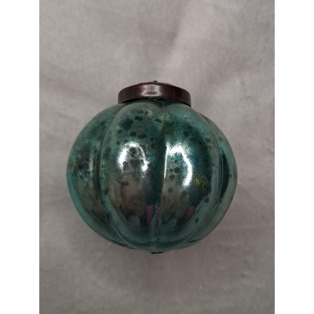 Vintage Kugel Style Teal Blue Ribbed Glass Christmas Ornament 2.25" Melon